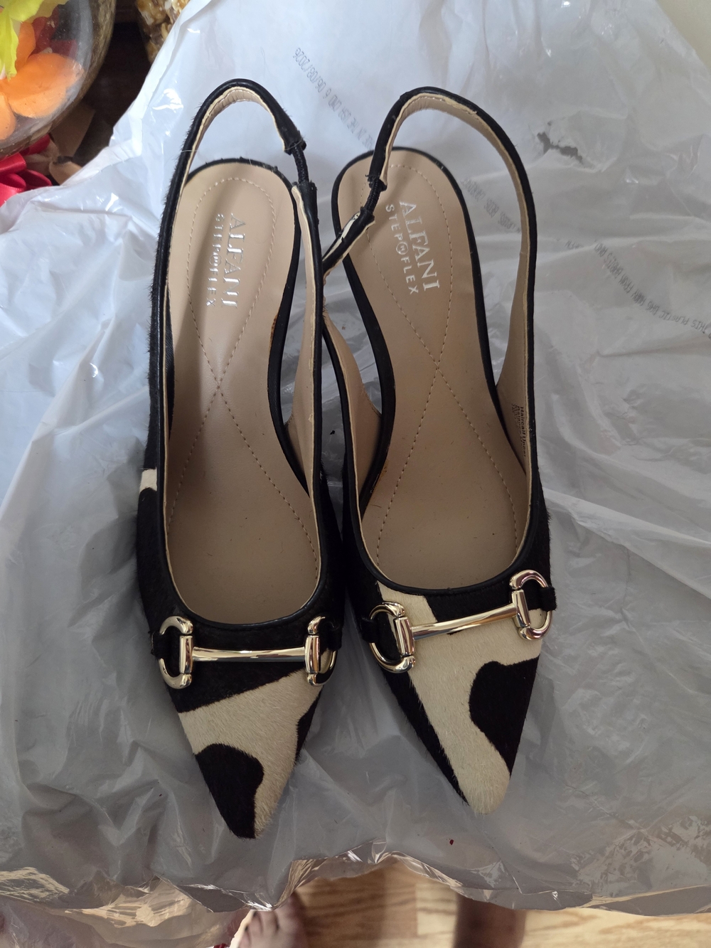 Alfani Slingback Pointed-Toe Pumps in Black and Cream